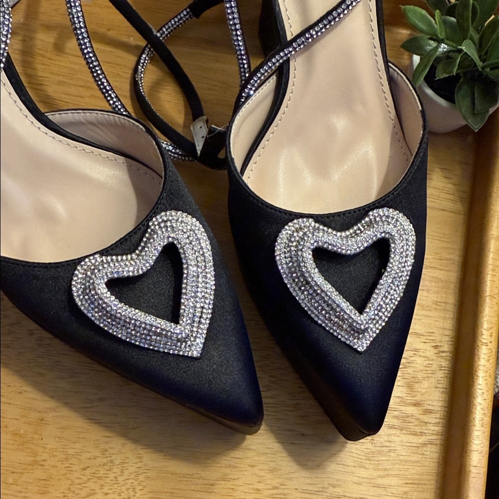 Rhinestone Triple Heart Platform Ankle Strap Pointed Toe Party Statement Heel 9 - Picture 4 of 13